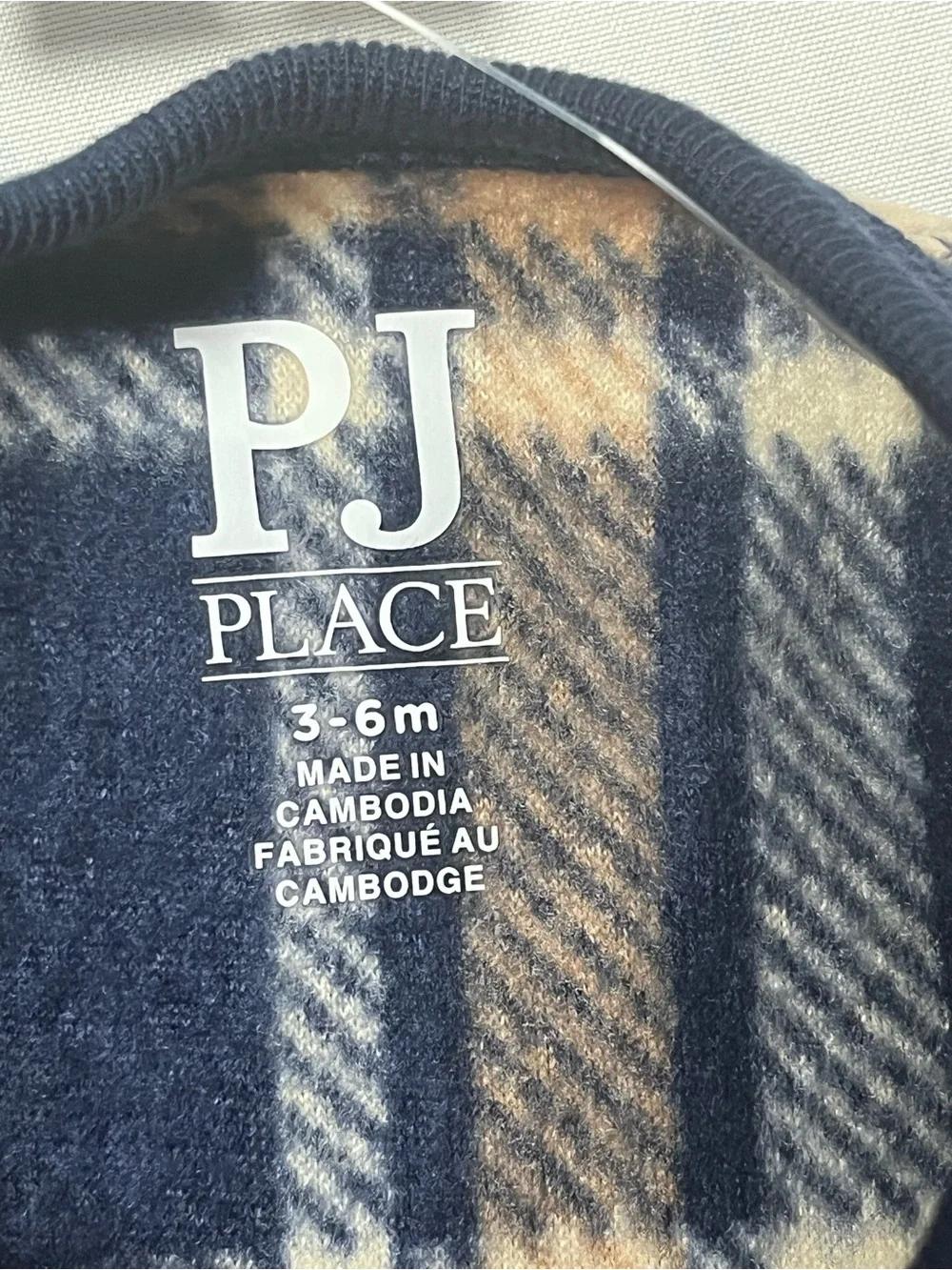 PJ Place Baby Fleece Footed Sleeper Plaid Blue Tan 3-6M NWT One Piece Pajamas